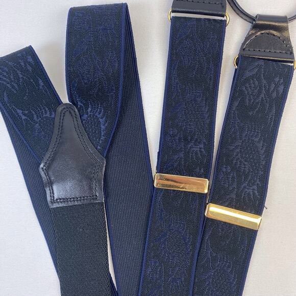 CAS Suspenders Made in West Germany Leather Black Blue Floral Print - Picture 6 of 7